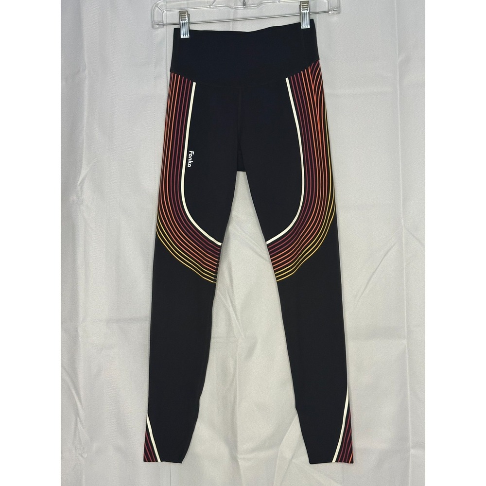 Fanka Black Rainbow Stripe High Rise Leggings S Yoga Running Workout 25 Inseam